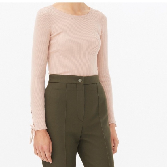 Sandro Blush Wool Blend Long Sleeve Knit with Lace Up Sleeves S - Picture 2 of 9